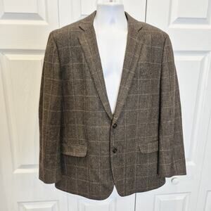Brooks Brothers Fitzgerald Sport Coat 48R Brown Windowpane Wool Cashmere Blazer